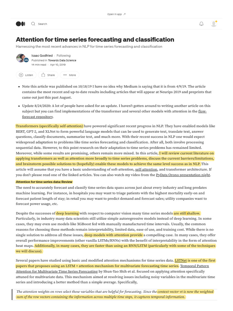 Attention For Time Series Forecasting And Classification