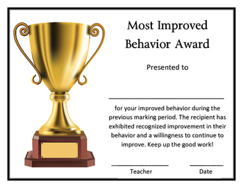 Surprising Fact: Child Most Improved Behavior Boosts Classroom Morale