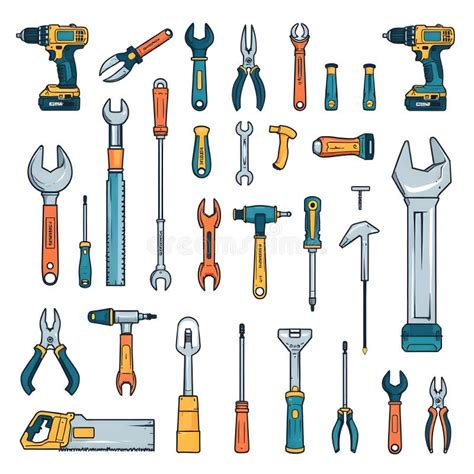 Collection Of Hand Tools And Power Drills Repair Diy And Construction