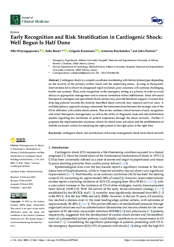 Early Recognition And Risk Stratification In Cardiogenic Shock Well Begun Is Half Done