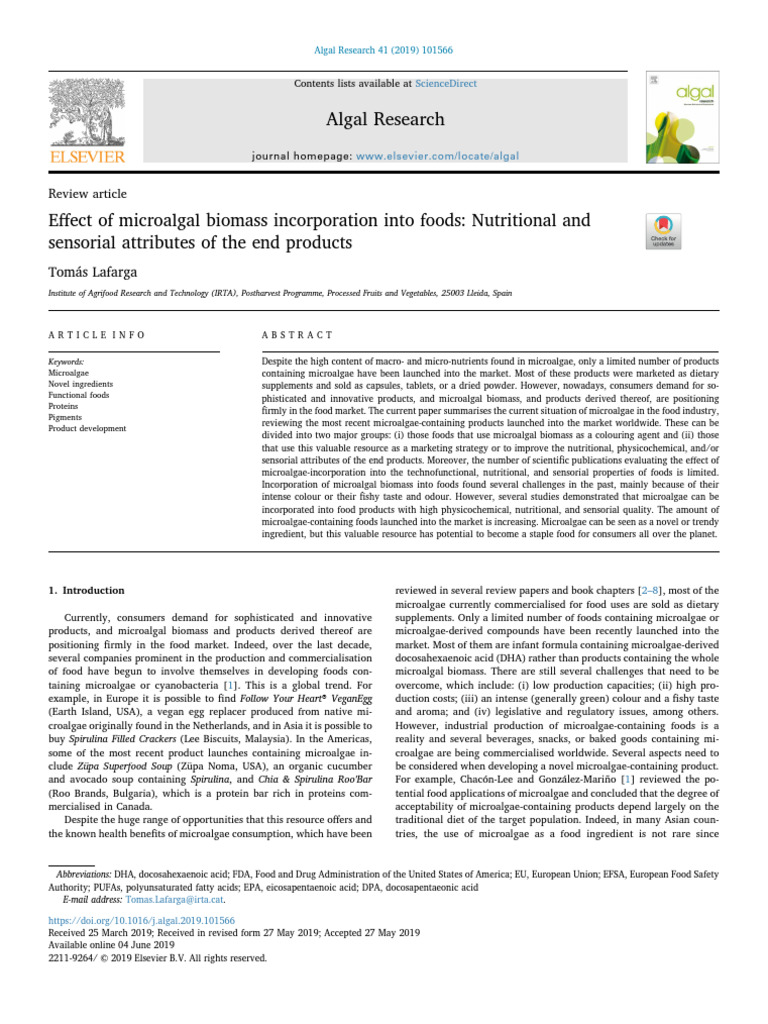 Effect Of Microalgal Biomass Incorporation Into Foods Nutritional And Sensorial Attributes Of The End Products Sciencedirect