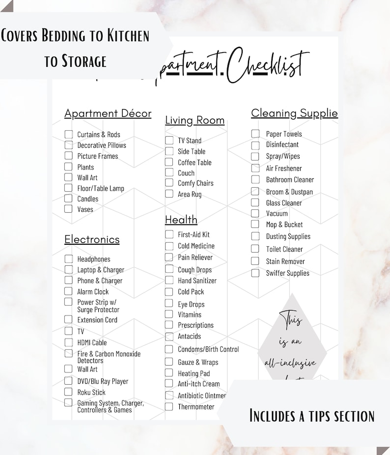 First Apartment Checklist Extensive Etsy First Apartment Checklist Extensive Etsy