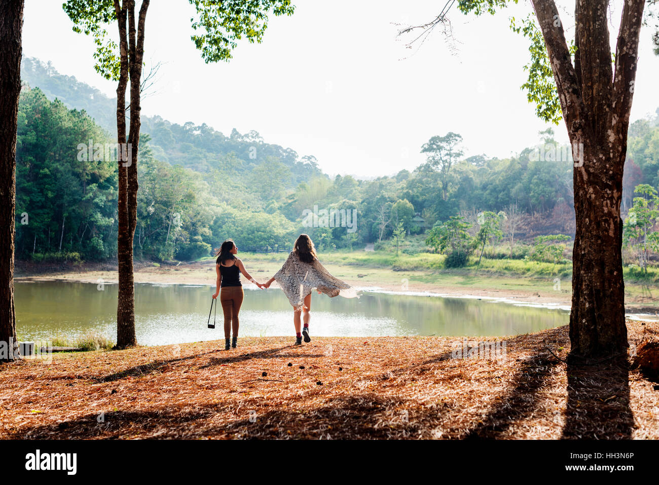 Girls Friends Exploring Outdoors Nature Concept Stock Photo Alamy