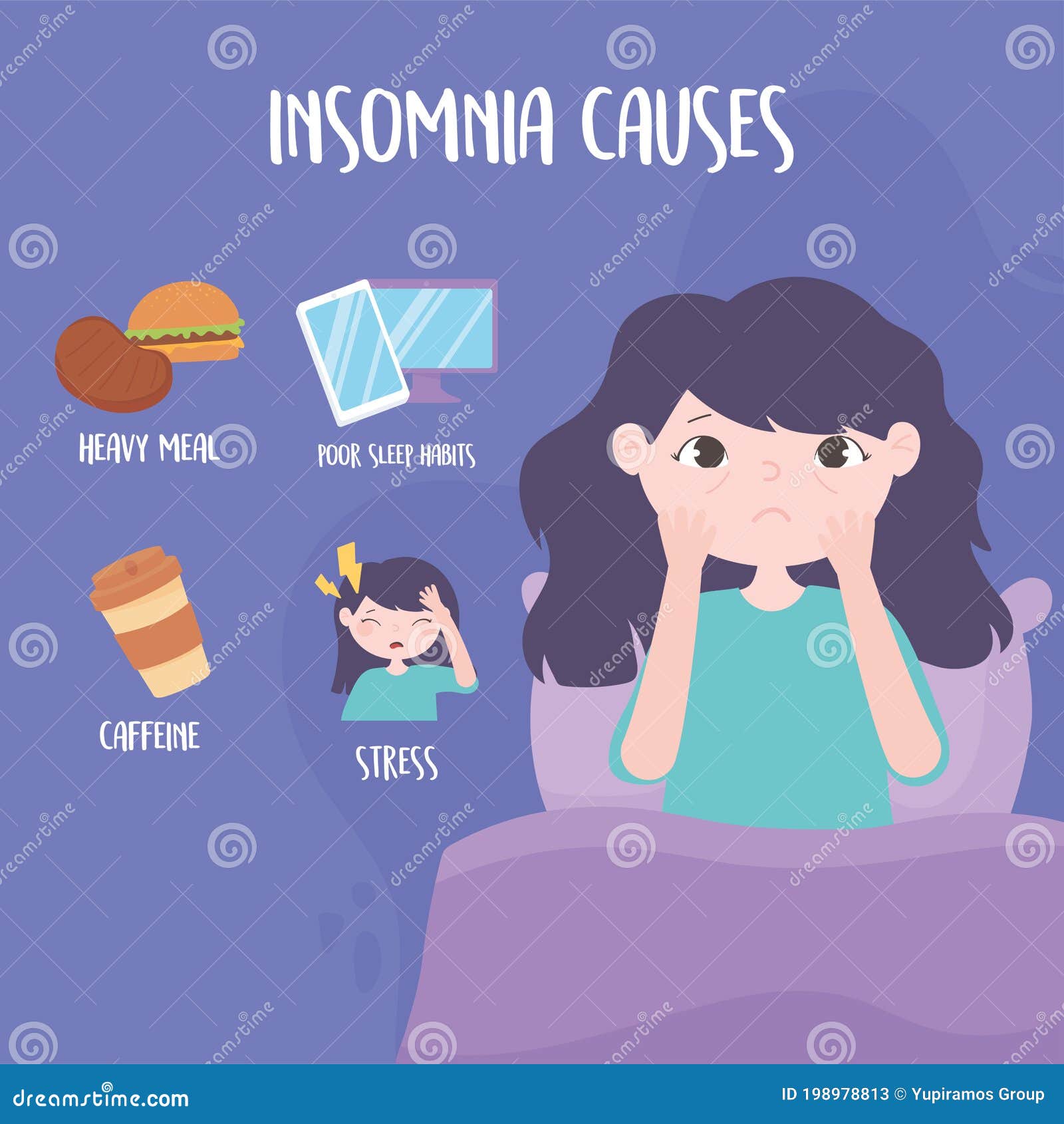 Insomnia Girl With Eye Bags And Causes Disorder Stress Heavy Meal