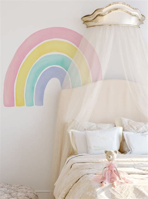 Watercolor Rainbow Wall Sticker Pink Peel And Stick Etsy